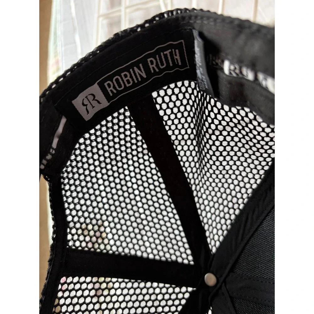 Robin Ruth California Trucker Hat Black White Embroidered Snapback Mesh Cap